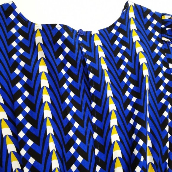 Anthropogie Bold Blue Geo Arrow Prints Midi Dress Lully Lined A line - Picture 6 of 6